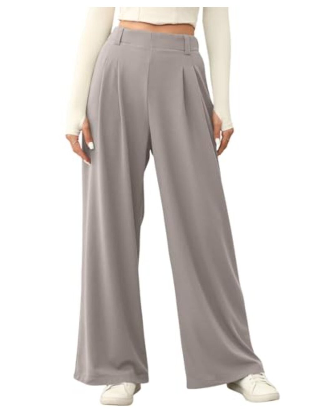 Wide Leg Waffle Knit Pants High Waisted Elastic Palazzo Trousers With Pockets
